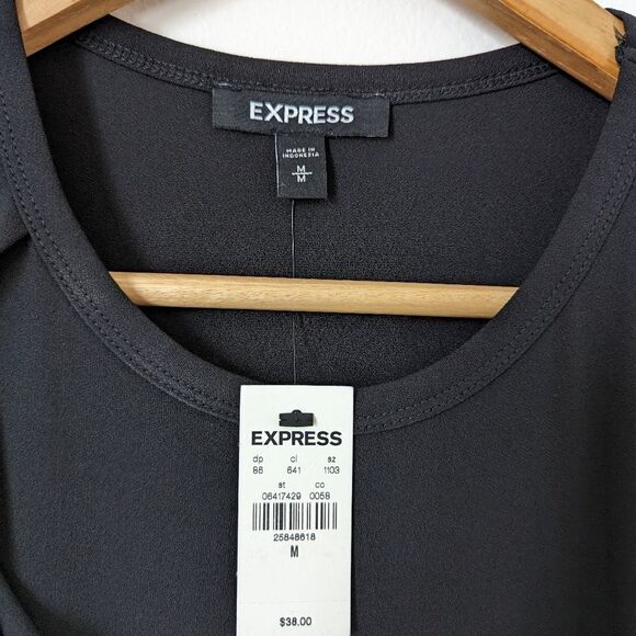 NWT Express black knot tie shoulder asymmetrical drape sleeveless top blouse - Picture 2 of 4